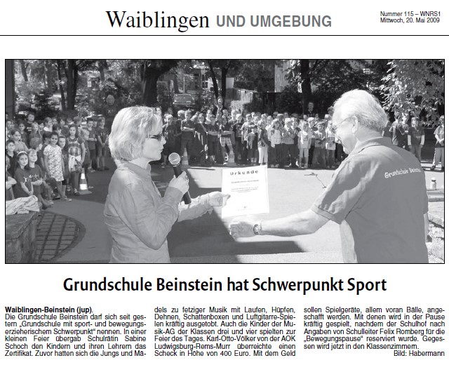 Waiblinger Kreiszeitung vom 20. Mai 2009