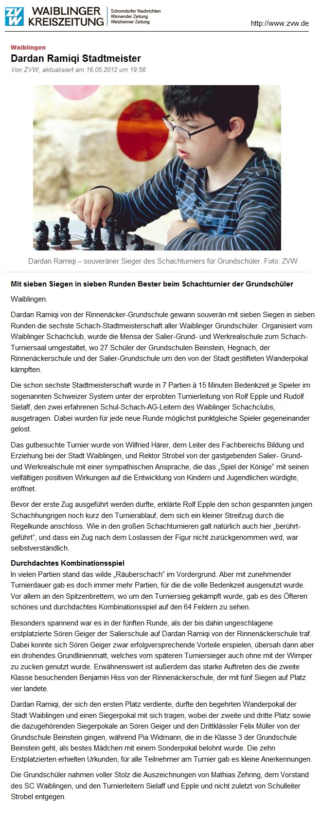 Waiblinger Kreiszeitung 16. Mai 2012