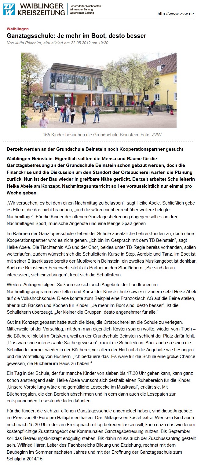 Waiblinger Kreiszeitung 22. Mai 2012
