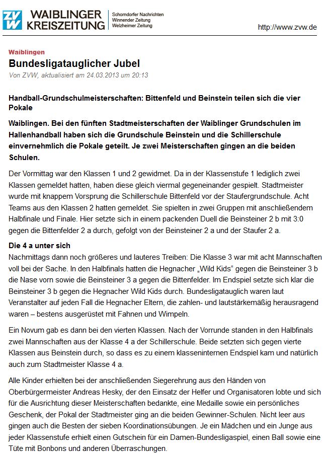 Waiblinger Kreiszeitung vom 25. März 2013