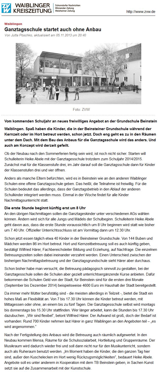 Waiblinger Kreiszeitung vom 6. November 2013
