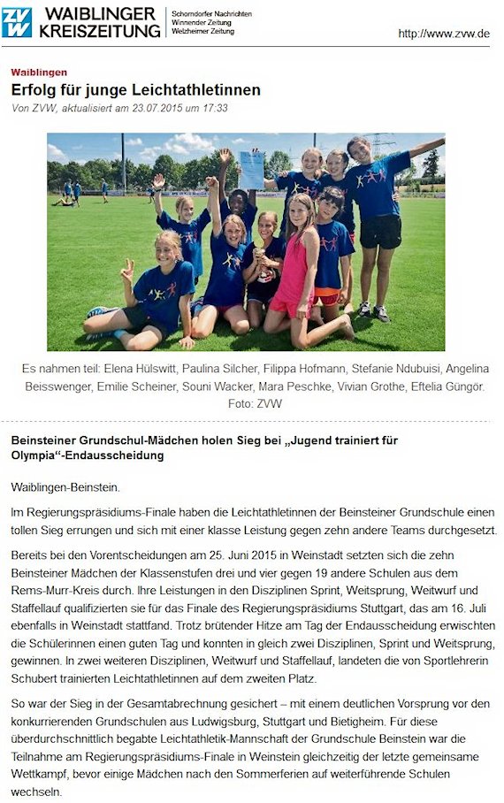 Waiblinger Kreiszeitung vom 24. Juli 2015